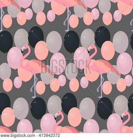 Flamingo Seamless Pattern. Flamingo Vector Flat Background Design For Fabric And Decor. Pink Flaming