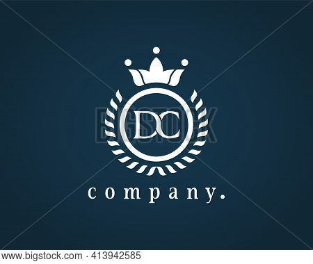 Letter Dc, D C Laurel Wreath Logo. Beautiful Calligraphy With A Crown. The Elegant Emblem For Royalt