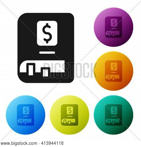 Black Financial Book Icon Isolated On White Background. Set Icons In Color Circle Buttons. Vector
