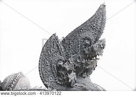 Sculpture Of Dragon Or Serpent Or Naga Legendary Animal Of Thailand At  Wat Kham Chanod 2 In Thailan