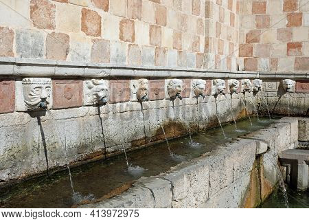 Fountain In The Italian City L Aquila Called 99 Cannelle Which Means Ninety-nine Small Straws