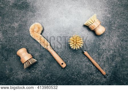 Eco Friendly Plant Based Cleaning Brush Set, Bamboo Kitchen Scrub Brush Set Of 4. Zero Waste Food Cl