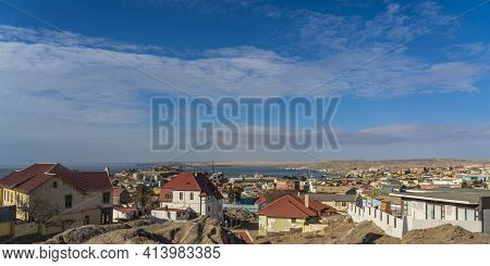 Beautiful Panorama View Of The Harbour Town Luederitz - Luderitz In Southern Namibia, Africa. Backgr