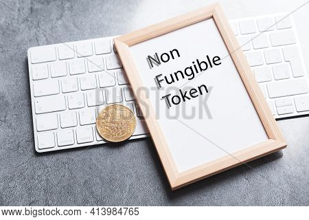 Crypto Art Concept. Blockchain Called Nfts. Digital Collectibles For Cryptocurrencies. Non-fungible