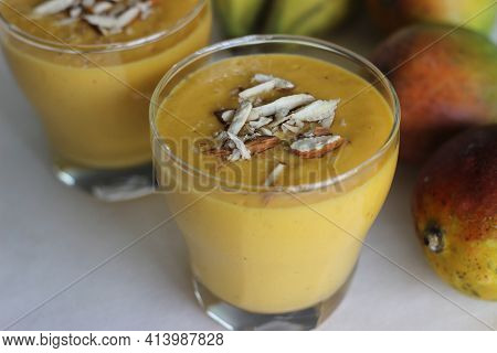 Mango Banana Smoothie, A Deliciously Thick And Creamy Banana Smoothie Bursting With Mango Flavour. M