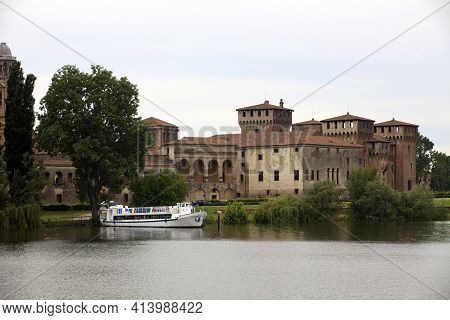 Mantova (mn), Italy - June 10, 2017: Mantova View From A Boat On Po River, Mantova, Lombardy, Italy