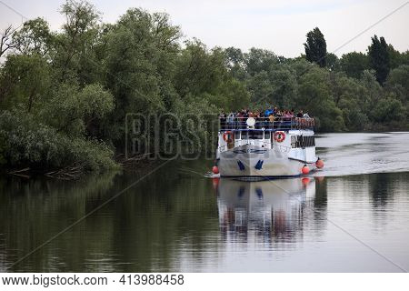 Mantova (mn), Italy - June 10, 2017: A Boat On Po River, Mantova, Lombardy, Italy
