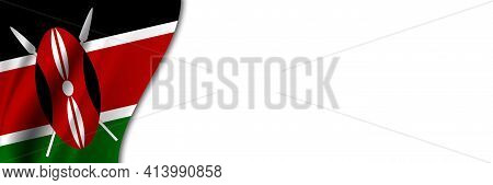 Kenya Flag On White Background. White Background With Place For Text Near The Flag Of Kenya.
