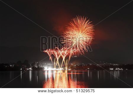 Fireworks On Monate Lake, Varese - Italy
