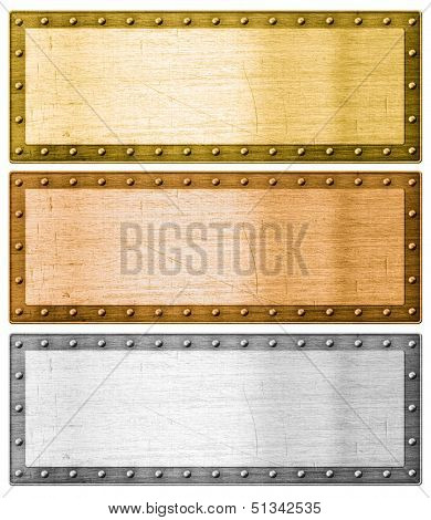 metal frames silver, gold and bronze with clipping path