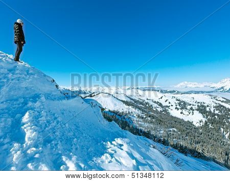 Woman On Winter Mountain Top