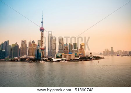 Shanghai Lujiazui Skyline At Dusk