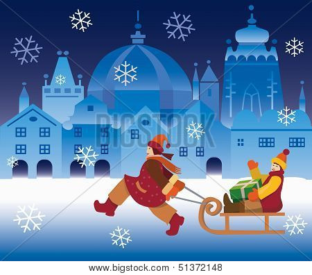 Children and christmas town