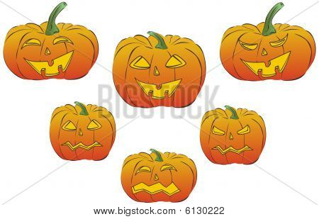 Samling af seks vector jack o'lanterns