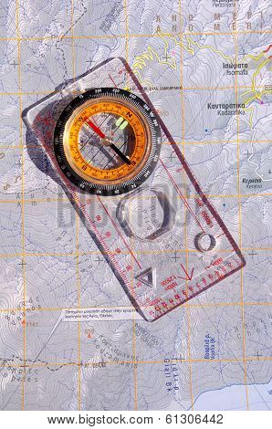 Walkers Compass And On A Topo Map
