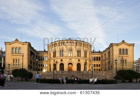 OSLO, NORWAY - JULY 09. Outside the Norwegian Parliament building on July 09, 2010 in Oslo, Norway.