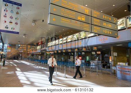 KRAKOW, POLAND - MAR 11, 2014: Terminal hall of John Paul II International Airport Krakow-Balice - celebrated its 50th anniversary. This is second airport in Poland after Warsaw airport.