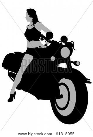 Silhouettes of motorcycl and baeuty women