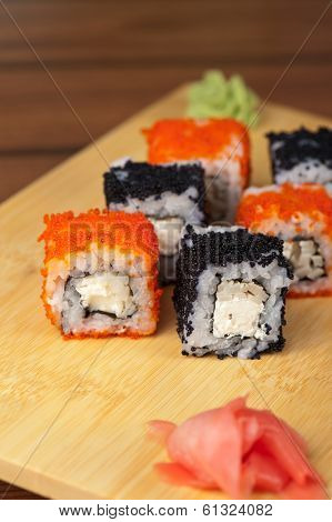 Japanese cuisine - tobico sushi rolls