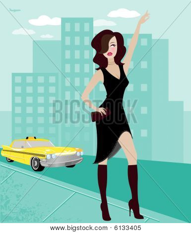 ผู้หญิงเมือง Hailing เป็น Cab