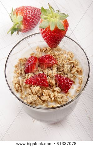 Yogurt With Crunchy Cereal And Strawberry