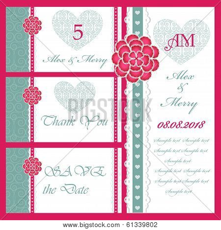 Set of wedding invitations and announcements