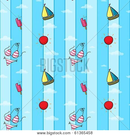 Illustration of a seamless design with the things used during summer