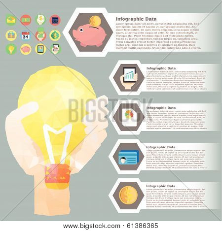 Vector Hand Hold Bulb Polygon Infographic For Financial Element With Flat Color