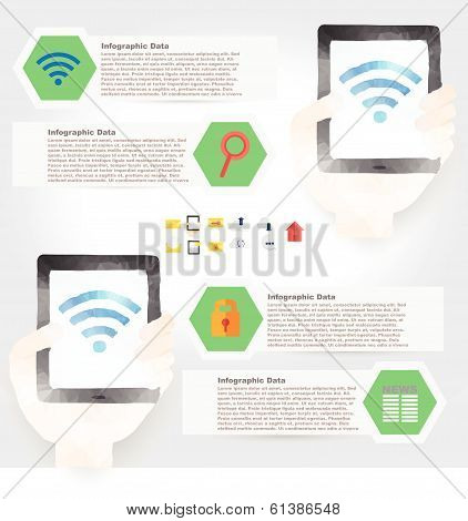 Vector Tablet Infographic Element In Polygon Design For Technology And Internet