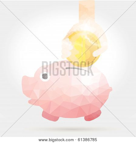 Vector Illustration Of Cartoon Piggy Bank In Polygon Design