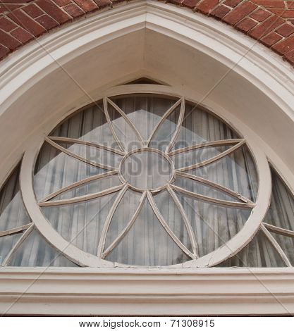 Flower design in window of church