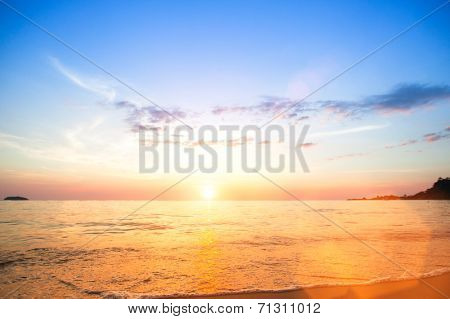 Ocean scape scene, beach ocean sunset landscape.