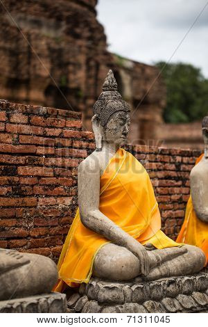 Ancient Buddha Statue At Chaiwatthanaram Temple, Ayutthaya