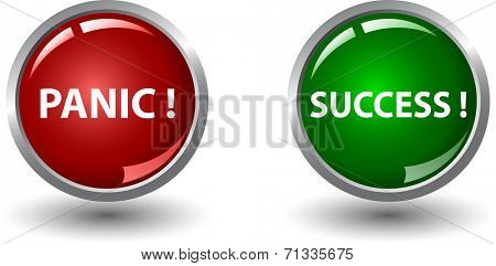 Red panic button  and green success button.