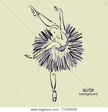 art sketch of beautiful young ballerina with tutu in ballet dance pose