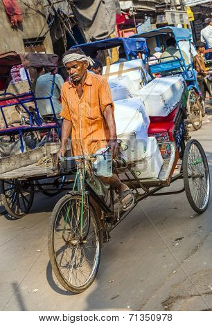 Cycle Rickshaws With Cargo Load In The Streets