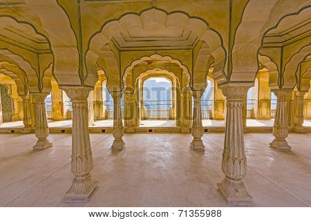 Columned Hall Of Amber Fort. Jaipur, India