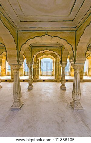 Columned Hall Of Amber Fort. Jaipur, India
