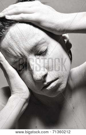 having a headache girl in pain in black and white