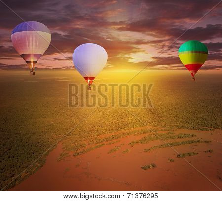 Flight of hot air balloons.