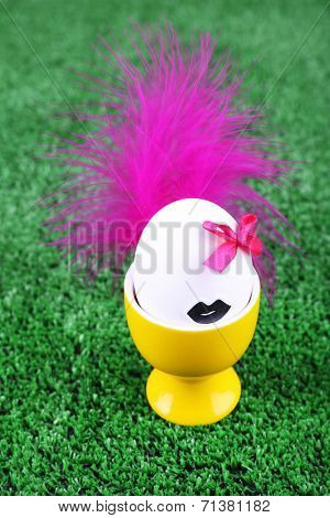 Edd in egg cup on green grass background