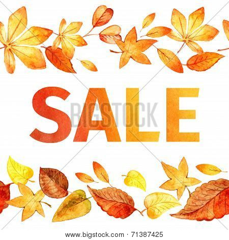 Seamless pattern of autumn leaves. Autumn sale watercolor. vector