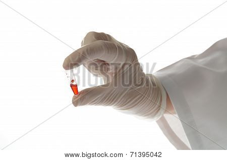 Hand With Testtube Isolated On White