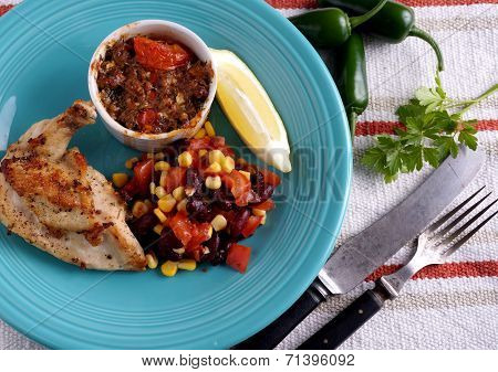 Fried Chicken With Salsa Salad And Sauce