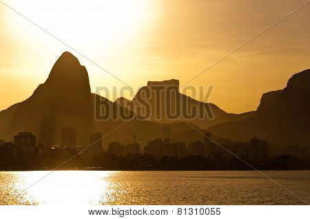 Rio de Janeiro Mountains and Lake by Sunset