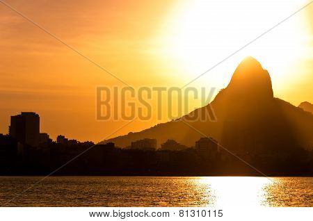 Rio de Janeiro Mountains and Lake by Sunset