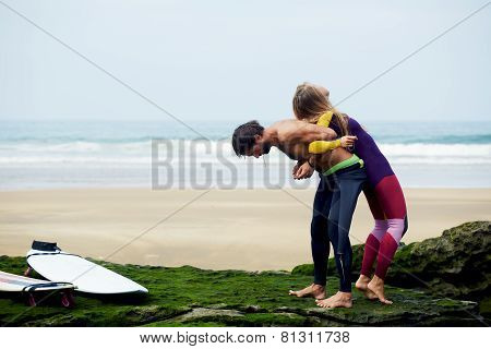 Happy couple having fun together during summer holidays vacation