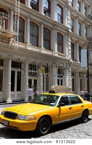 New York Soho buildings yellow cab taxi of Manhattan New York City NYC USA