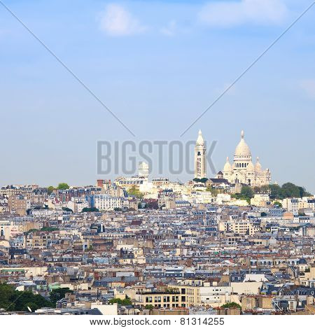 Paris, Montmartre Hill And Sacre Coeur Basilica Church. France, Europe