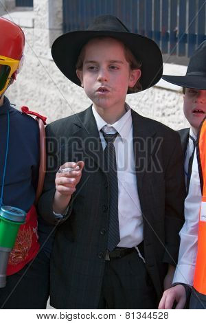 Jerusalem, Israel - March 15, 2006: Purim Carnival In The Famous Ultra-orthodox Quarter Of Jerusalem